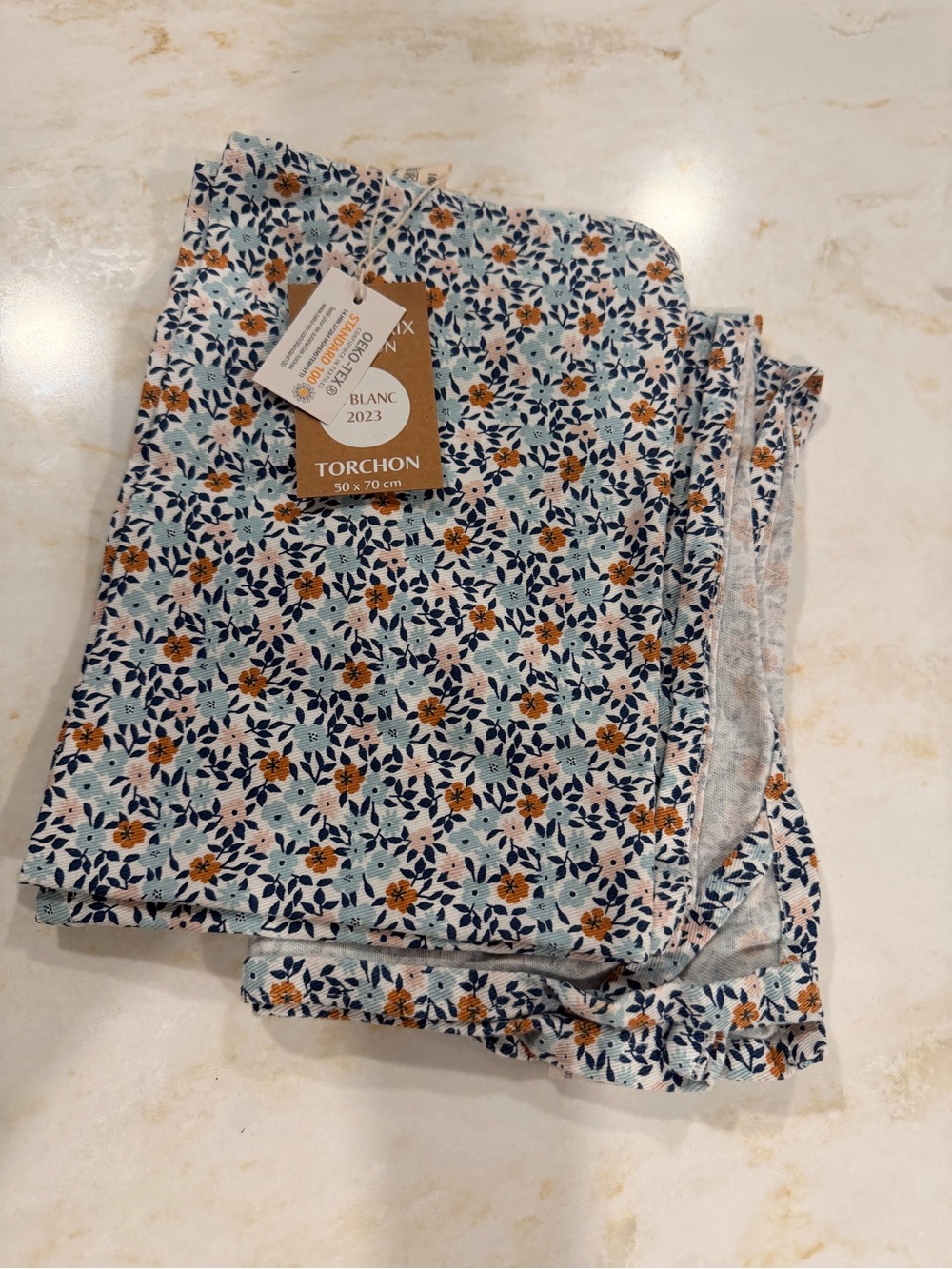 Monoprix Floral Kitchen Towel - Blue & Orange Floral